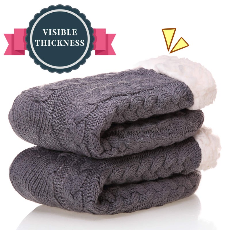 SDBING Women's Winter Super Soft Warm Cozy Fleece Lined Fuzzy Slipper Socks with Grippers (Dark Gray, 6-10) - Image 3